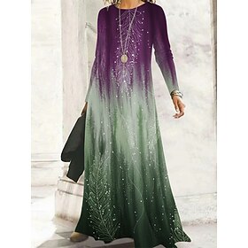 Women's Long Dress Maxi Dress Casual Dress Swing Dress Boho Dress Vintage Daily Outdoor Weekend Loose Fit Ombre Floral Long Sleeve Crew Neck Purple Spring Fall