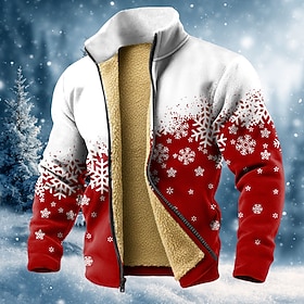 Christmas Men's Snowflake Sweatshirt Fashion Daily Simple Casual Stand Collar Zip Vacation Going out Blue Magenta Red Green Pocket Front Zipper Fall Winter Des