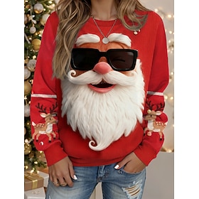 Women's Pullover Sweatshirt Graphic Snowman Casual Long Sleeve Crew Neck Regular Tops Street Dailywear Casual Blue Red Green Fall Winter
