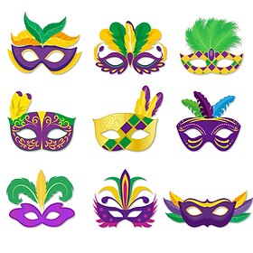 9 Pack Mardi Gras Carnival Parade Face Paper Masks for Women Girls Costume Dress Up Masquerade Party Favor Accessories