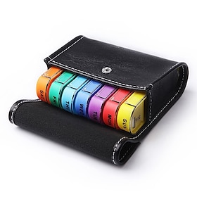 7-Day Weekly Pill Organizer with Faux Leather Storage Bag - 28 Compartments Color-Coded Pill Box, Food-Safe Plastic Portable Design for Travel, Daily Medicati