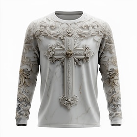Men's Bible Optical Illusion Cross T Shirt Long Sleeve T shirt 3D Print Crew Neck Shirt Fashion Exaggerated 3D Daily Street White 1 White 2 Summer Spring Fall