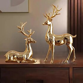 2pcs Christmas Large Solid Deer Electroplated Champagne Golden Silvery Holiday Home Living Room Office Desk Craft Gift Exquisite Decorative Ornament, Festive D