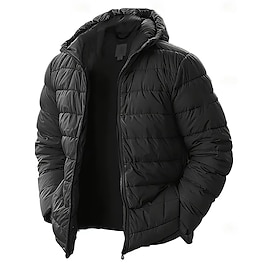 Men's Winter Coat Puffer Jacket Padded Jacket Pocket Polyster Vacation Daily Wear Date Regular Fashion Casual Comfortable Thermal Warm Fall Winter Solid / Plai