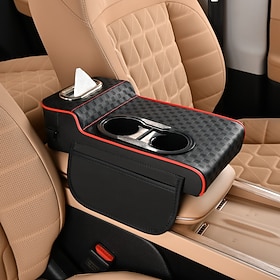 5-in-1 Car Center Console Organizer with Enhanced Elbow Support - Faux Leather Armrest Cover, Cup Holder Storage Pockets, Universal Fit for Most Vehicles