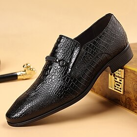 Men's Black Faux Leather Loafers - Sleek Crocodile Embossed Design with Minimalist Style, Perfect for Formal Events, Business Casual and Professional Wear