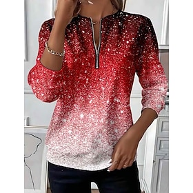 Women's Pullover Sweatshirt Zip Up Sweatshirts Graphic  Fashion Casual Long Sleeve Crew Neck Round Neck Regular Tops Street Dailywear Zipper Print Blue Pink Re