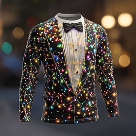 Christmas Men's Christmas Costume Tuxedo T Shirt Long Sleeve T shirt 3D Print Crew Neck Shirt Fashion Basic 3D Street Casual Daily Black 3 Black Black 2 Summer