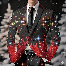 Christmas Men's Christmas Tree Blazer Jacket Coat Comfortable Artistic Casual Party Evening Wear Daily Festival 3D Print Buttons Fall  Winter Notch Long Sleeve