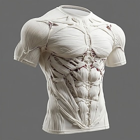 Men's Muscle Optical Illusion 3D Simulation T Shirt Short Sleeve T shirt 3D Print Crew Neck Shirt Exaggerated Designer Daily Club Party White Red Gray Summer S