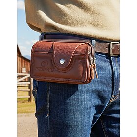 Men's Leather Belt Bag Wallet – Genuine Leather, Black Brown Color, Fashionable Practical Design for Everyday Use