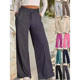 Women's Sweatpants Vacation Vintage Ethnic Style Full Length High Waist Solid Color Plain Drawstring Stretchy Daily Home Outdoor Light Gray Dark-Gray Dark Brow