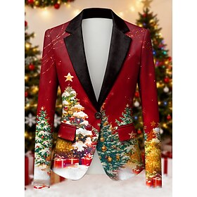 Christmas Women's Suits Comfortable Pocket Elegant Fashion Modern Christmas Tree Outdoor Work Daily Regular Notch Lapel Slim Long Sleeve Outerwear Red Gold Gre