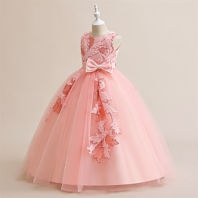 Kids Girls' Dress Party Dress Solid Color Sleeveless Formal Performance Special Occasion Tie Knot Mesh Fashion Daily Princess Polyester Maxi Party Dress Swing