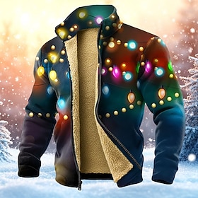 Christmas Men's Christmas Light Sweatshirt Fashion Daily Simple Casual Stand Collar Zip Vacation Going out Black Black 2 Pocket Front Zipper Fall Winter Design