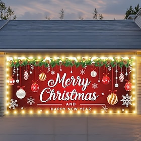 Christmas Garage Door Cover, 2025 Large Garage Door Christmas Decorations, Outdoor Lighted Banner, Merry Garage Mural (Ornaments) PLEASE PURCHASE THE LIGHT STR