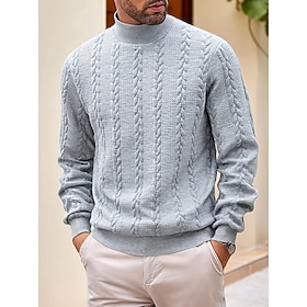 Men's Jacquard Sweater Sweater Pullover Sweater Jumper Ribbed Knit Regular Tops Knitted Slim Fit Plain Turtleneck Knitwear Contemporary Casual Daily Wear Cloth