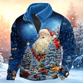 Christmas Men's Santa Claus 3D Sweatshirt Sports Fashion Casual Zip Home Party Work Streetwear Blue Blue 2# White Zip Up Fall All Seasons Designer S M L XL XXL