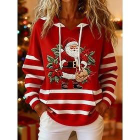 Christmas Women's Pullover Hoodie Sweatshirt Graphic Santa Claus Fashion Casual Long Sleeve Hooded Regular Tops Street Dailywear Casual Drawstring Patchwork Po