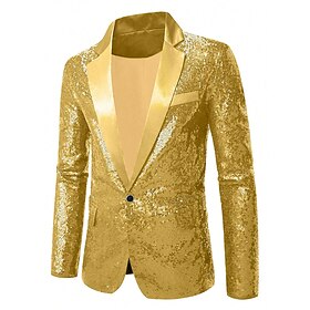 Disco 1980s Tuxedo Tailcoat Plus Size Long Sleeves Disco Sequins Fancy Dress Men's Carnival Costume Masquerade Club Pride Parade Pride Month Adults' Coat Fall