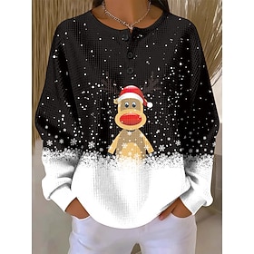 Women's Hoodies Graphic Snowflake Christmas Fashion Casual Print Long Sleeve Crew Neck Regular Tops Street Casual Buttons Black Red Purple Green Winter
