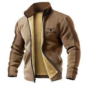 Men's Cowboy Fleece Sweatshirt Fashion Daily Simple Casual Western Cowboy Stand Collar Zip Outdoor Vacation Gift Going out Blue Brown Khaki Army Green Pocket F