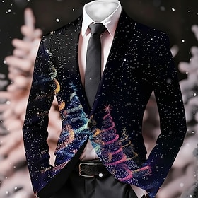 Christmas Men's Christmas Tree Blazer Jacket Coat Comfortable Breathable Artistic Casual Party Evening Wear Daily Festival 3D Print Buttons Fall Winter Notch