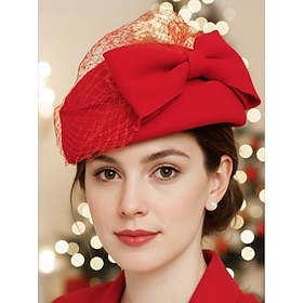 Chapeau de fête de Noël pour femme - en fausse laine, orné d'un nœud et de résille, disponible en plusieurs couleurs pour les fêtes de fin d'année, idéal pour
