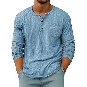 Voor heren T-shirt Henley-shirt T-shirts Shirt met lange mouwen Lange mouw Henley Lente Herfst Effen Modieus Ontwerper Basic Zakken Vakantie Straat Uitgaan Wit