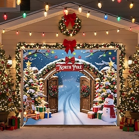 Christmas Garage Door Banner Decoration 6 x 13 ft Magnetic Garage Door Covers Large Christmas Backdrop Decorations for Outdoor Indoor Xmas Party(The North Pole