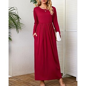 Women's Long Dress Maxi Dress Black Dress Casual Dress Fashion Modern Outdoor Party Holiday Regular Fit Plain Long Sleeve Crew Neck Black Wine Army Green Navy