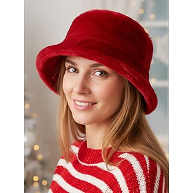 Women's Christmas Faux Fur Bucket Hat, Soft and Cozy, Available in Multiple Colors – Perfect Holiday Gift