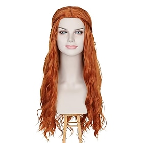 Long Wavy Women Ginger Red Wig Medieval Renaissance Hippie Halloween Costume Hair Wigs