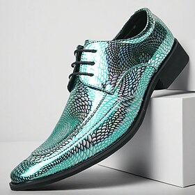 Men's Metallic Green Patent Leather Lace-up Shoes - Trendy Dress Shoes for Modern Professionals