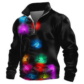 Christmas Men's Christmas Light Sweatshirt Sports Fashion Casual Zip Home Party Work Streetwear Black 1 Black 2 Zip Up Fall All Seasons Designer S M L XL XXL X