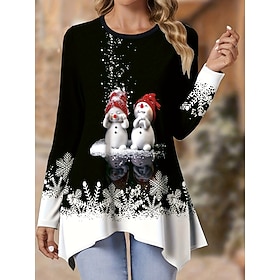 Christmas Women's Tunic Graphic Snowman Vintage Fashion Stylish Long Sleeve Crew Neck Long Tops Daily Weekend Print Blue Black Purple Fall Winter