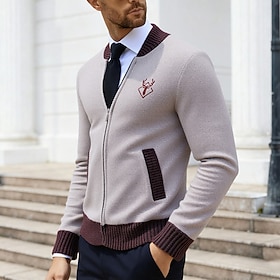 Men's Sweater Cardigan Sweater Zip Sweater Ribbed Knit Regular Tops Knitted Plain V Neck Vacation Fashion Formal Casual Clothing Apparel Fall Winter Black Navy