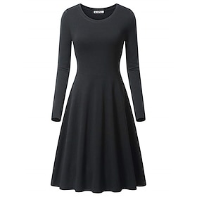 Women's Midi Dress Hoodie Dress T Shirt Dress Tee Dress Elegant Modern Daily Outdoor Vacation Loose Fit Plain Long Sleeve Crew Neck Black White Yellow Wine Spr