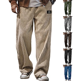 Herre Joggebukser Bukser Kordfløyel bukse Posete bukser Joggebukse med rett ben Snorer Elastisk midje Helfarge Komfort Full lengde utendørs Daglig Gat