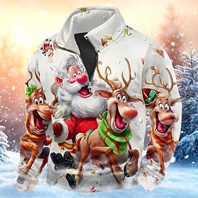Christmas Men's Santa Claus 3D Sweatshirt Sports Fashion Casual Zip Home Party Work Streetwear Blue Blue 2# White Zip Up Fall All Seasons Designer S M L XL XXL