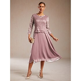 Women's Midi Dress Chiffon Dress Sequins Elegant Wedding Guest Evening Party Regular Fit Solid Color 3/4 Length Sleeve Crew Neck Pink Summer Spring Fall Winter