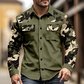 Men's Camo Camouflage Corduroy Shirt Western Shirt Shirt Jacket Long Sleeve Vintage Retro Outdoor WorkWear Fall Winter Turndown 3D Print Cowboy Shirts Jacket w