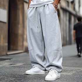 Men's Sweatpants Fleece Pants Joggers Trousers Drawstring Elastic Waist Multi Pocket Solid Color Comfort Outdoor Full Length Casual Daily Vacation Fashion Gray