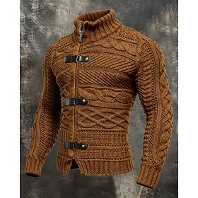 Men's Sweater Pullover Sweater Jumper Zip Sweater Knit Sweater Ribbed Knit Regular Tops Knitted Plain Turtleneck Streetwear Modern Casual Daily Wear Clothing A