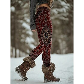 Women's Viking Leggings Vacation Vintage Ethnic Style Full Length High Waist Graphic Abstract 3D Print Quick Dry Breathability Soft Stretchy Winter Blue Black