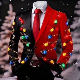 Christmas Men's Christmas Pattern Blazer Jacket Coat Comfortable Breathable Artistic Casual Party Evening Wear Daily Festival 3D Print Buttons Fall Winter Not