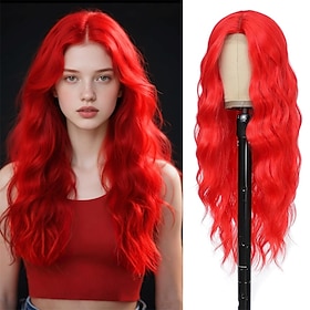 Carnival Wig 2026 Pink Red Blue Curly Wavy Long Synthetic Festival Wig Mardi Gras Parade Cosplay Costume Hair for Women