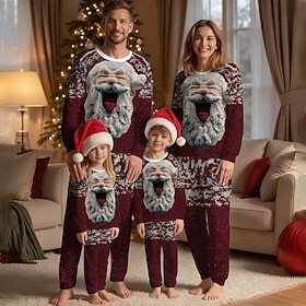 Family Christmas Pajamas Nightwear Santa Claus Christmas Family Matching Outfits Sweet 2 Piece for Men's Women's Boys' Girls' Adults Kid's Christmas New Year C