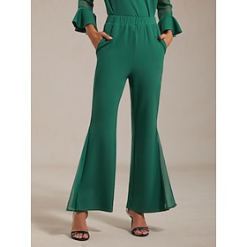 pantalon femme tissu extensible mousseline panneaux transparents jambe évasée taille élastique élégant confortable…: retailer-supplied image