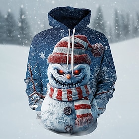 Christmas Men's Snowman Dark Hoodie Sweatshirt Gothic Crew Neck Hooded Home Party Gift Blue Purple Green Drawstring Fall Winter Designer S M L XL XXL XXXL